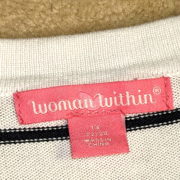 Women Within Black & White Stripe Cotton Cardigan Sweater| Size 1X - Picture 3 of 7